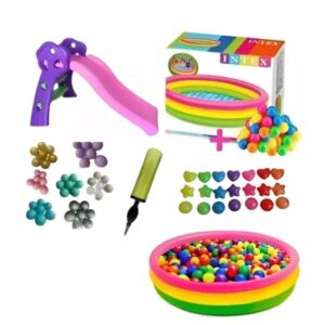 Piscina Inflable 114cm + 100 Pelotas + Inflador + 1 Rodadero Niña