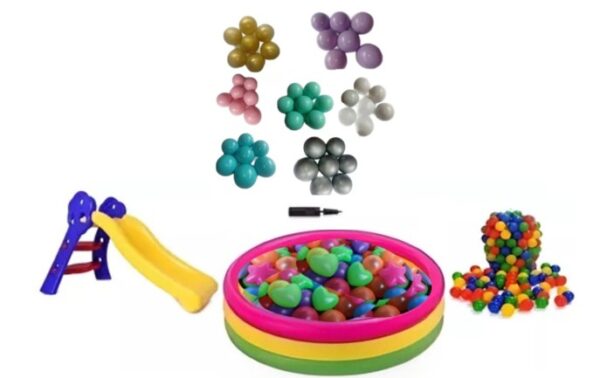 Piscina Inflable 114cm + 200 Pelotas + Inflador + 1 Rodadero Niños