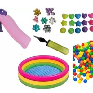 Piscina Inflable 114cm + 200 Pelotas + Inflador + 1 Rodadero Niña
