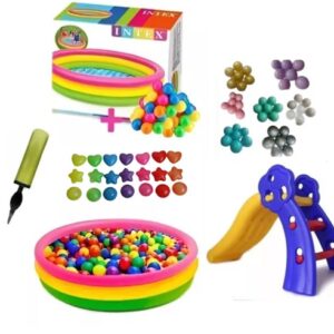 Piscina Inflable 114cm + 100 Pelotas + Inflador + 1 Rodadero Niño
