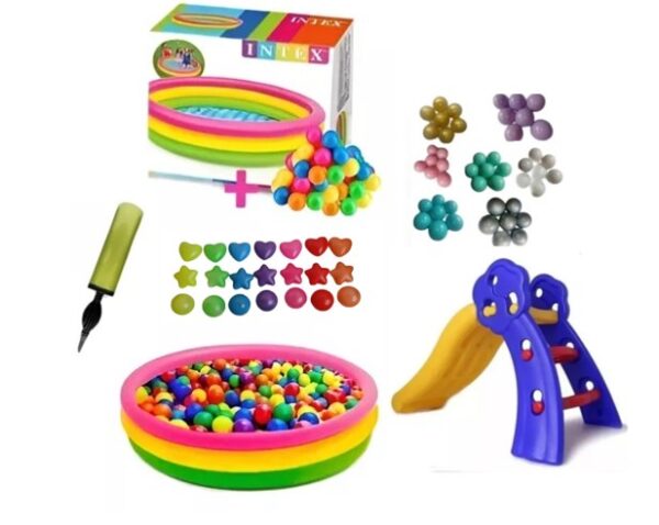 Piscina Inflable 114cm + 100 Pelotas + Inflador + 1 Rodadero Niño