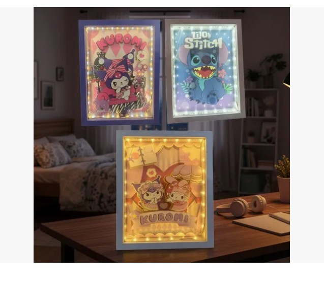✨🖼️ Lámpara Cuadro 3D Kuromi y Stitch 💡🌈