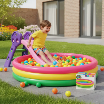 Combo Piscina Inflable 147cm + Deslizador Niña + 300 Pelotas