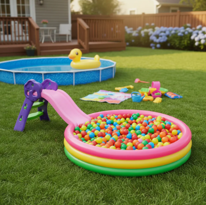 Combo Piscina Inflable 147cm + Deslizador Niña+ 100 Pelotas