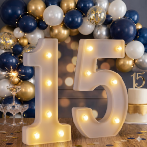 🔢✨ Número 15 LED 3D Con Luz 16 cm – Decoración Para Cumpleaños y Fiesta 🎉👑