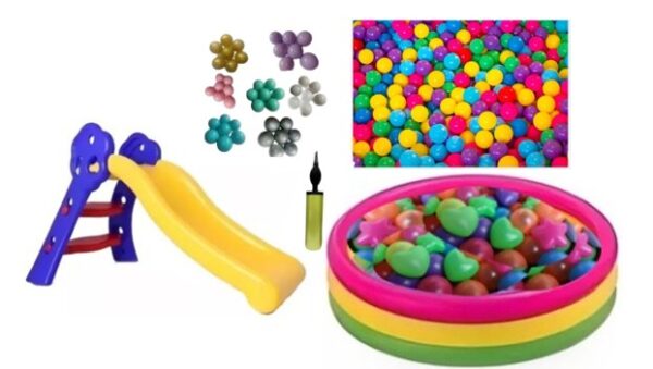 Combo Piscina Inflable 147cm + Deslizador Niño+ 300 Pelotas