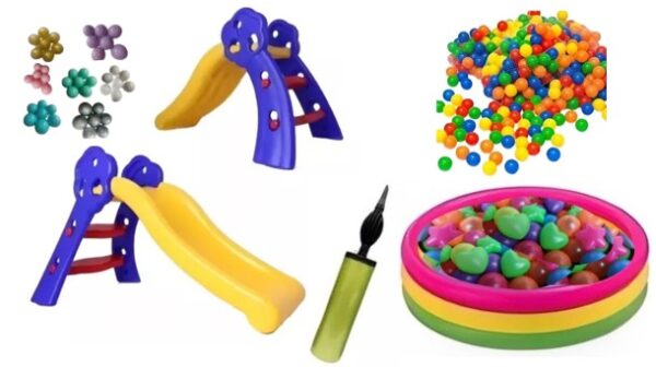 Combo Piscina Inflable 147cm + Deslizador Niños+ 200 Pelotas