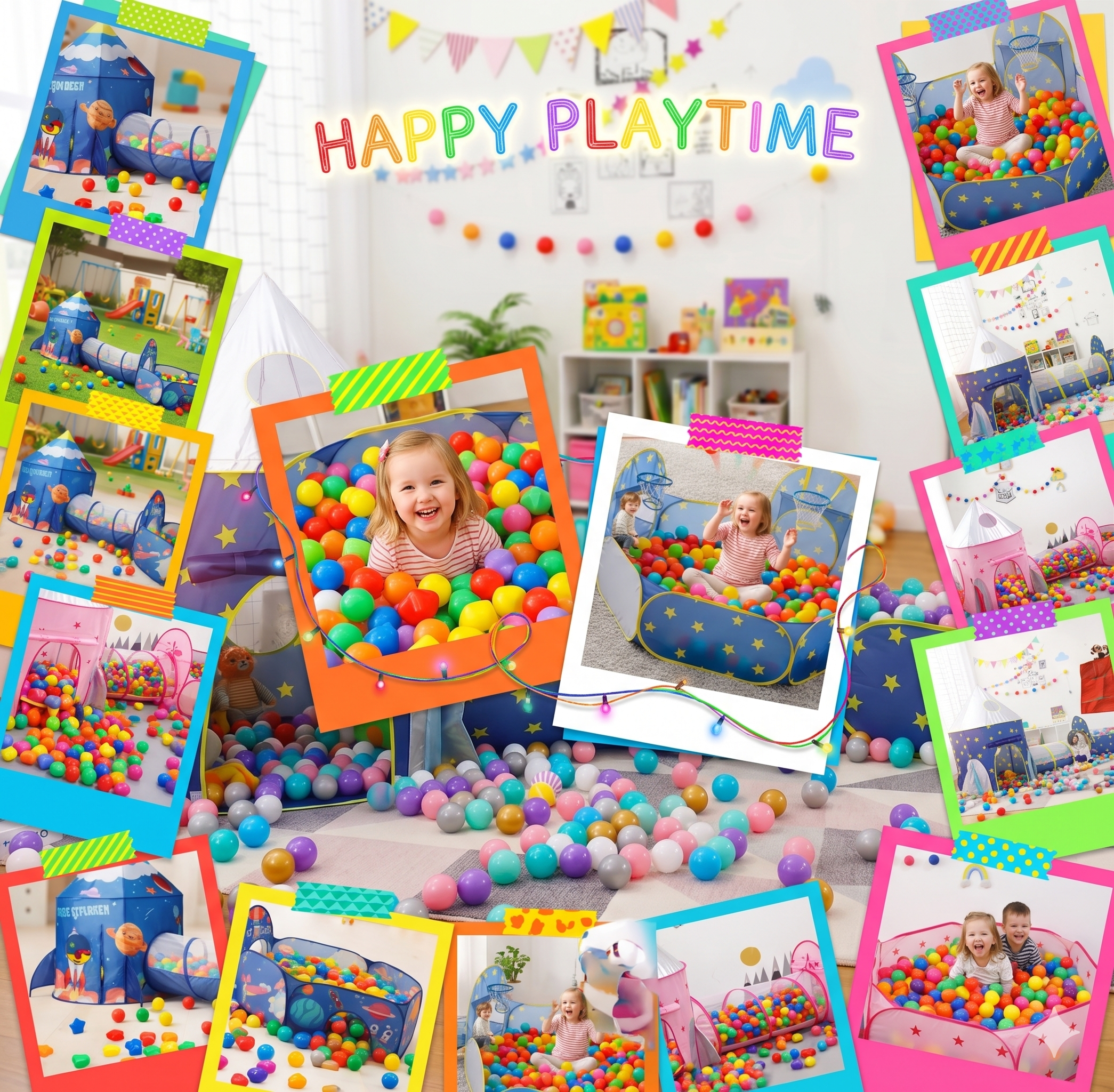 🚀🎪 Carpa Cohete 3 En 1 Infantil Rosada, Azul y Azul Espacial + 100 Pelotas 🎈✨