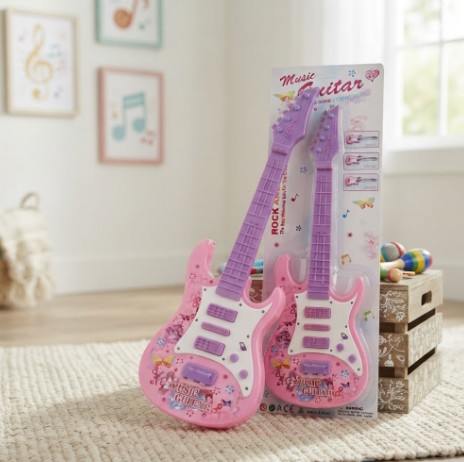 Guitarra Rosa con Luces y Sonido: ¡El Ritmo de Tu Corazón! 💖✨