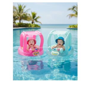 🌈 Flotador Infantil con Techo Ajustable y Sonajero💦🧸