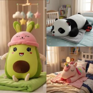 Peluche + Cobija Súper Suave 🧸 Unicornio, Panda y Aguacate ¡El Regalo Perfecto!