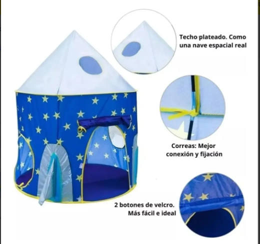 🚀🎪 Carpa Cohete 3 En 1 Infantil Rosada, Azul y Azul Espacial + 50 Pelotas 🎈✨ - Image 12