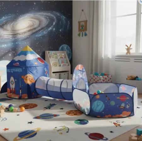 🚀🎪 Carpa Cohete 3 En 1 Infantil Rosada, Azul y Azul Espacial + 50 Pelotas 🎈✨ - Image 13