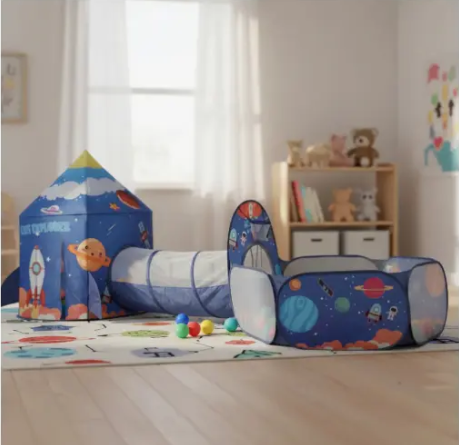 🚀🎪 Carpa Cohete 3 En 1 Infantil Rosada, Azul y Azul Espacial + 50 Pelotas 🎈✨ - Image 15