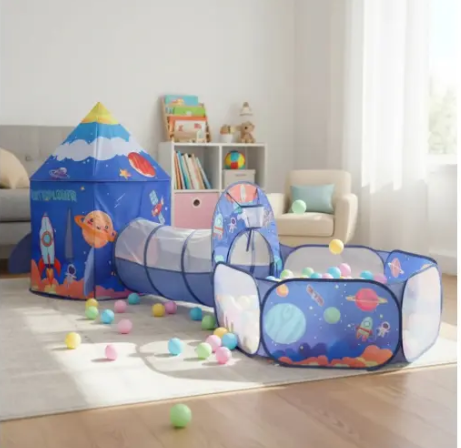 🚀🎪 Carpa Cohete 3 En 1 Infantil Rosada, Azul y Azul Espacial + Túnel y Piscina ✨🌈 - Image 13