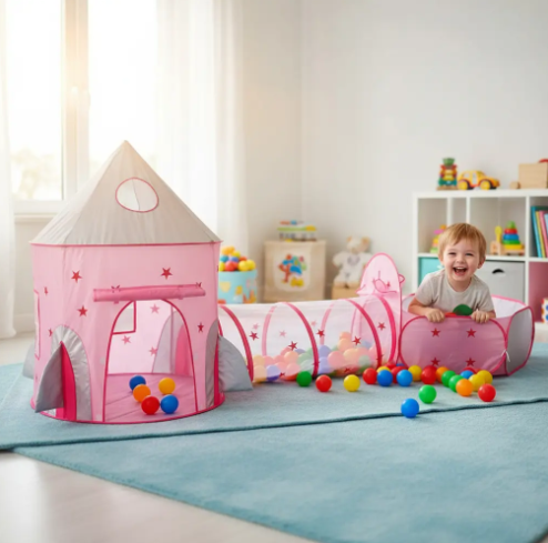 🚀🎪 Carpa Cohete 3 En 1 Infantil Rosada, Azul y Azul Espacial + 50 Pelotas 🎈✨ - Image 19