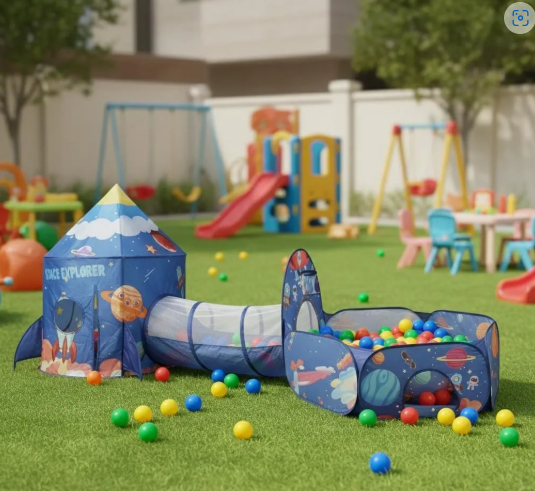 🚀🎪 Carpa Cohete 3 En 1 Infantil Rosada, Azul y Azul Espacial + 50 Pelotas 🎈✨ - Image 2