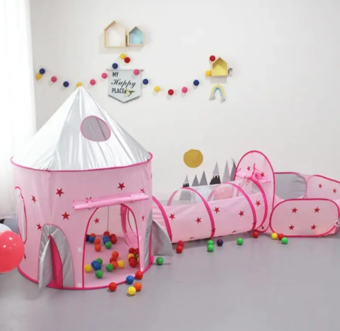 🚀🎪 Carpa Cohete 3 En 1 Infantil Rosada, Azul y Azul Espacial + 50 Pelotas 🎈✨ - Image 3