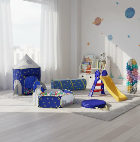 🚀🛝🎪 Carpa Cohete 3 En 1 Infantil Rosada, Azul y Azul Espacial + Rodadero + 100 Pelotas 🎈✨ - Image 10