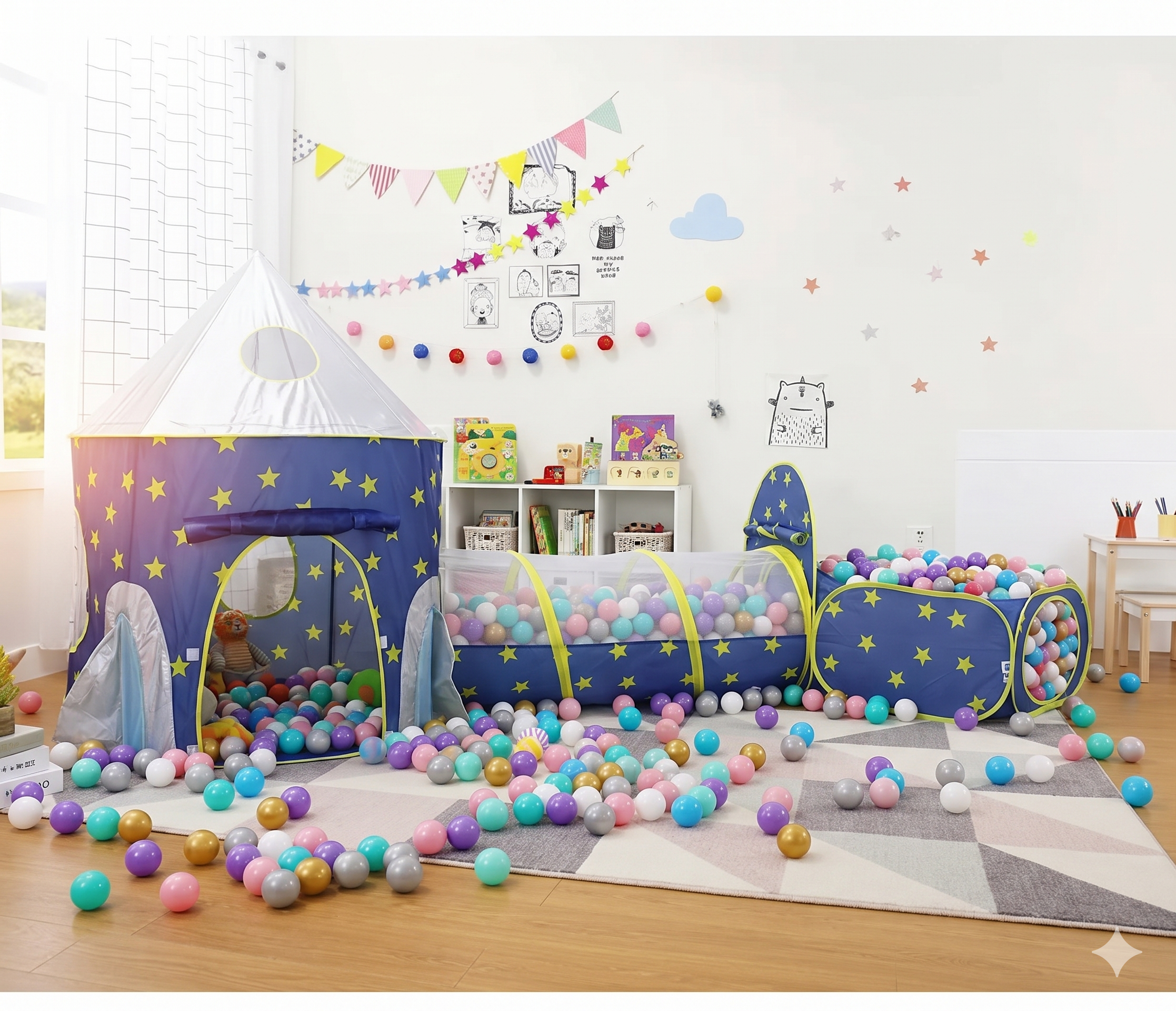 🚀🎪 Carpa Cohete 3 En 1 Infantil Rosada, Azul y Azul Espacial + 50 Pelotas 🎈✨ - Image 5