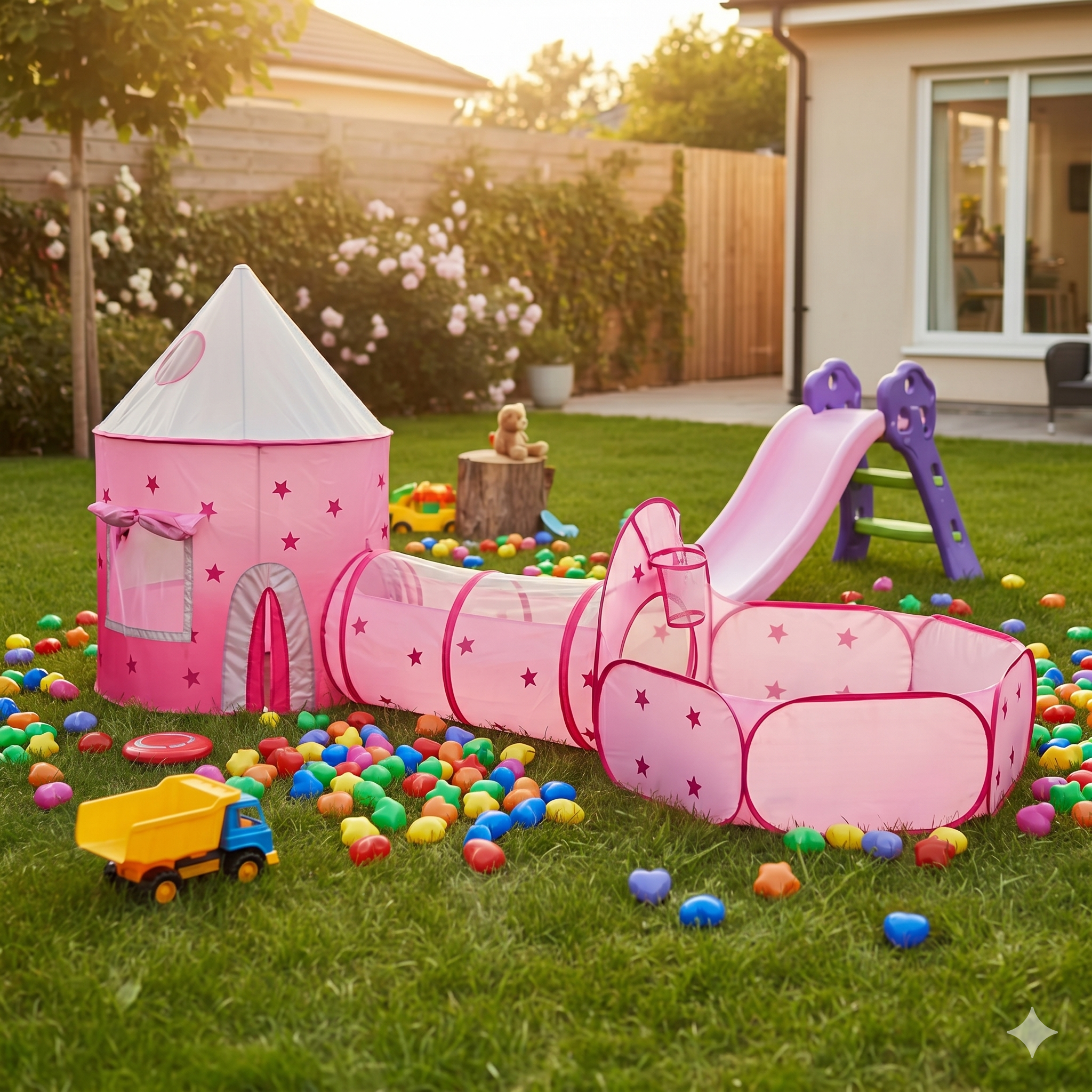 🚀🛝🎪 Carpa Cohete 3 En 1 Infantil Rosada, Azul y Azul Espacial + Rodadero + 100 Pelotas 🎈✨ - Image 3