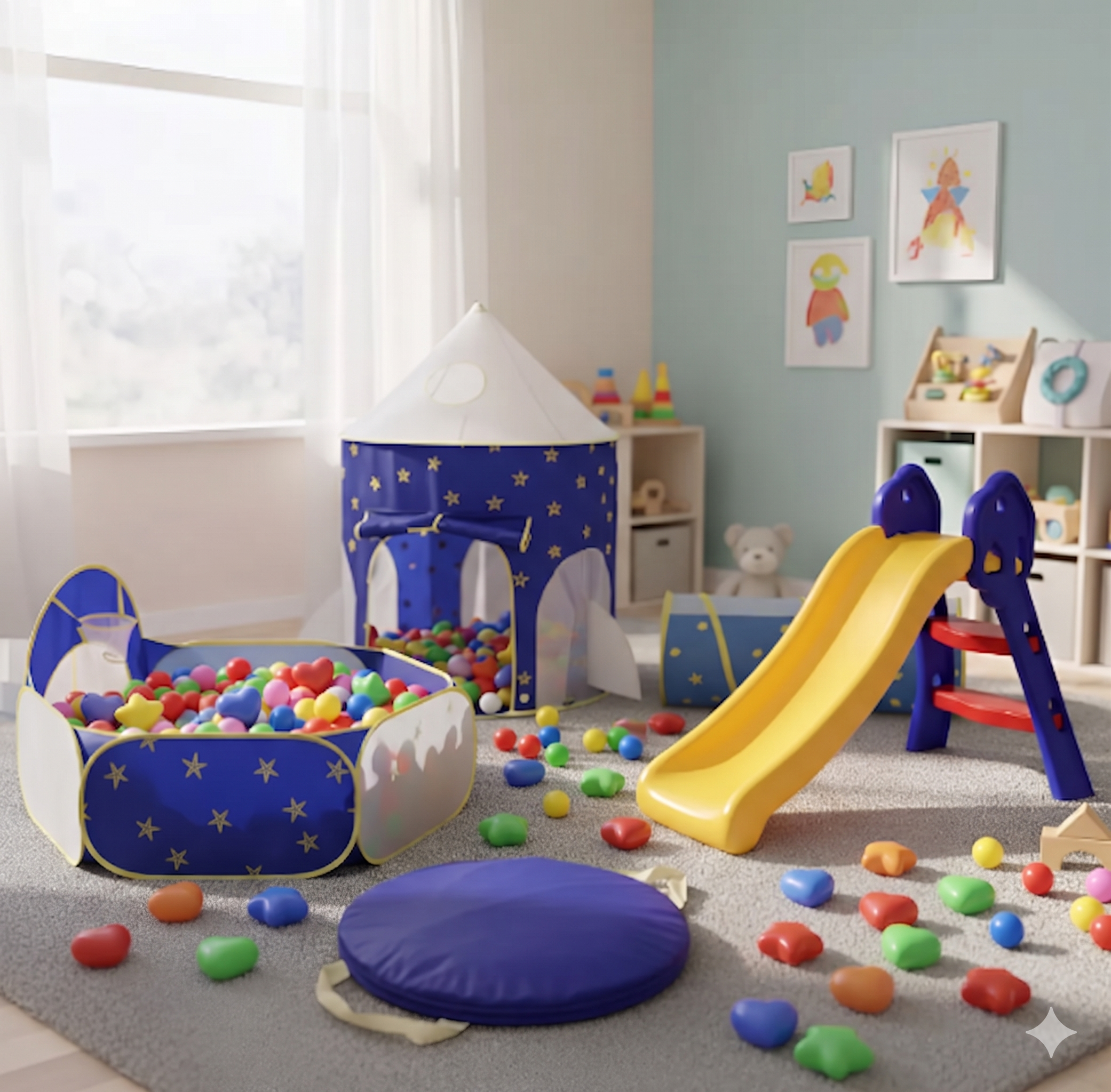 🚀🛝🎪 Carpa Cohete 3 En 1 Infantil Rosada, Azul y Azul Espacial + Rodadero + 100 Pelotas 🎈✨ - Image 2