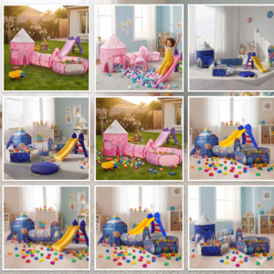 🚀🛝🎪 Carpa Cohete 3 En 1 Infantil Rosada, Azul y Azul Espacial + Rodadero + 50 Pelotas 🎈✨