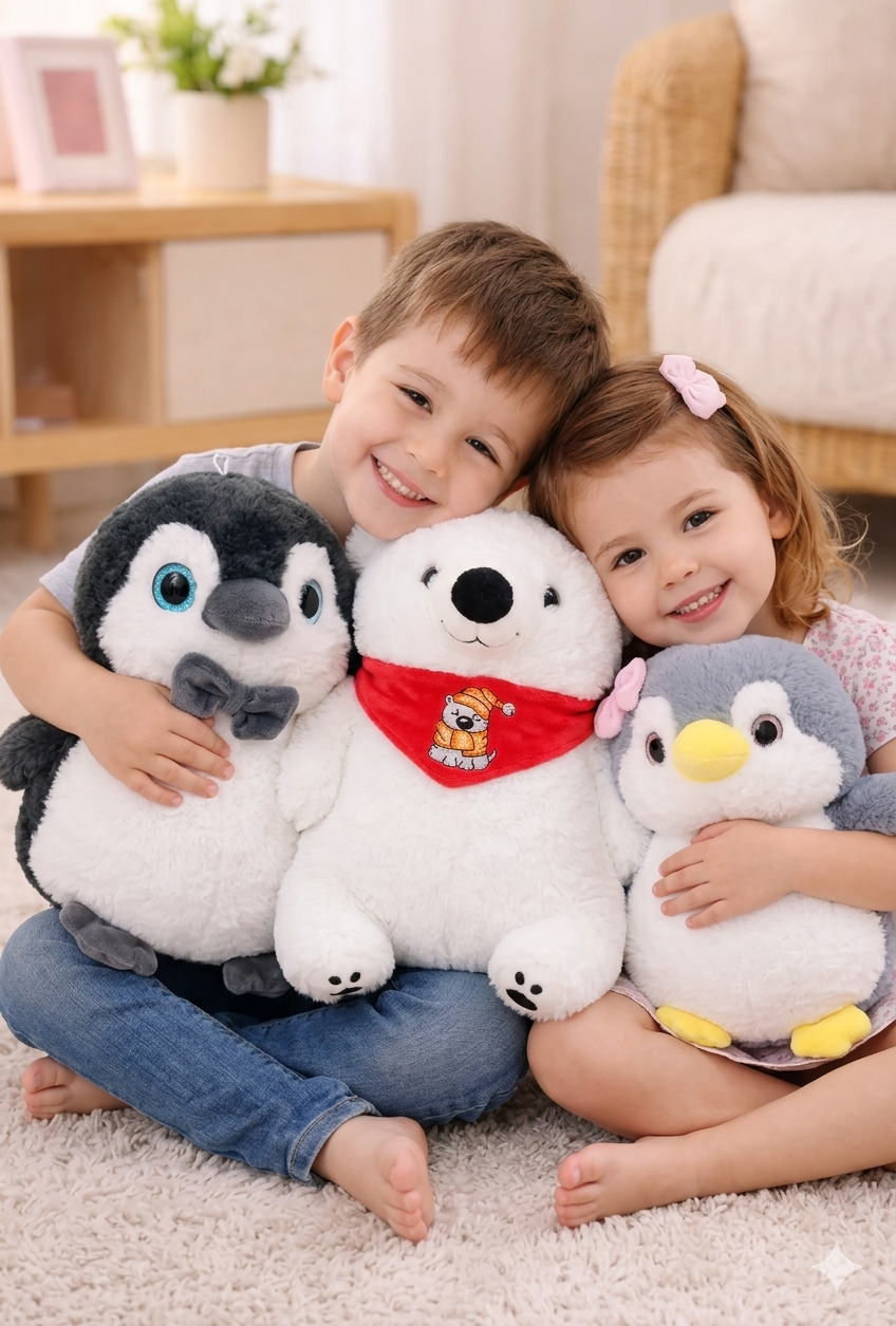 🐧🐻❄️💖 Peluches Suaves Pingüinos y Oso Polar ✨🧸