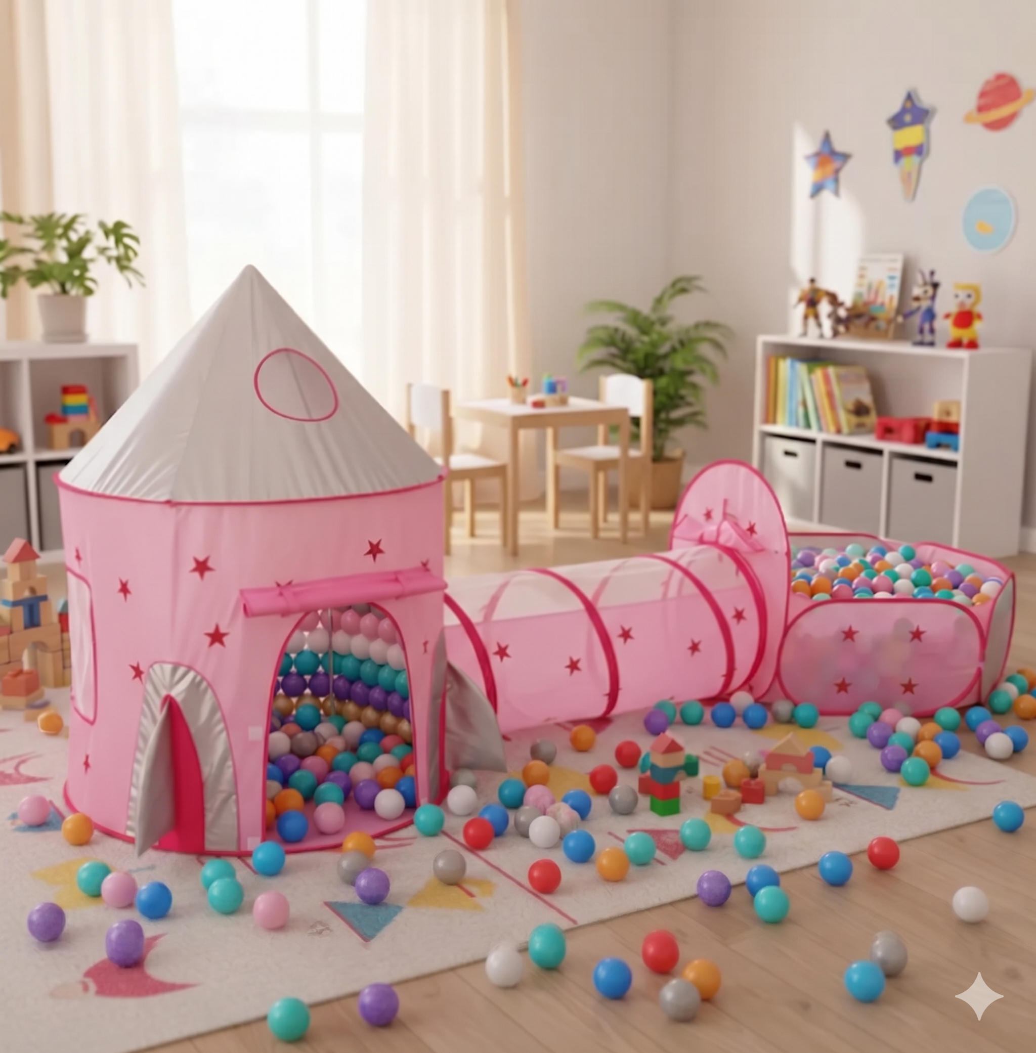 🚀🎪 Carpa Cohete 3 En 1 Infantil Rosada, Azul y Azul Espacial + 50 Pelotas 🎈✨ - Image 4