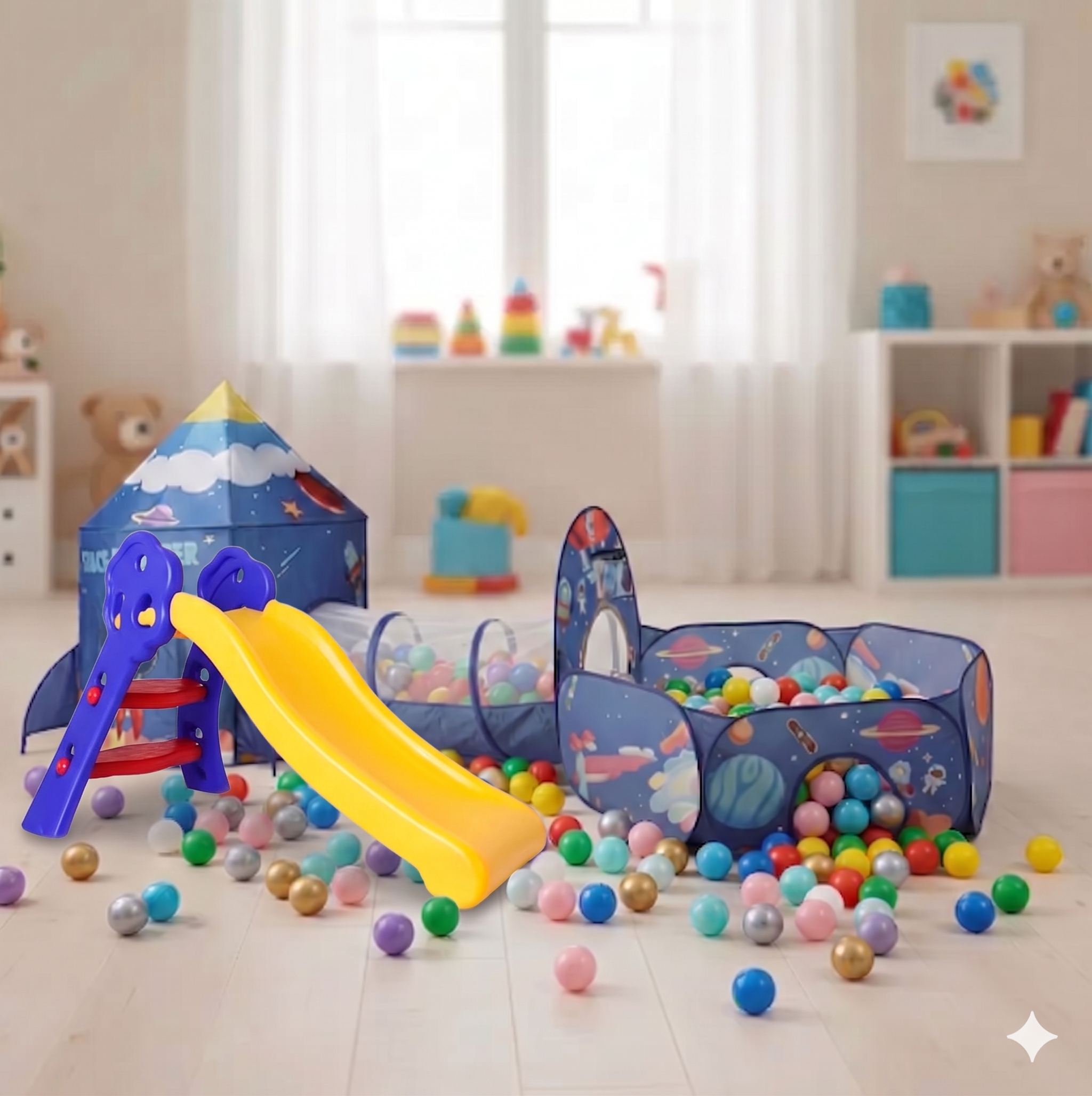 🚀🛝🎪 Carpa Cohete 3 En 1 Infantil Rosada, Azul y Azul Espacial + Rodadero + 100 Pelotas 🎈✨ - Image 11