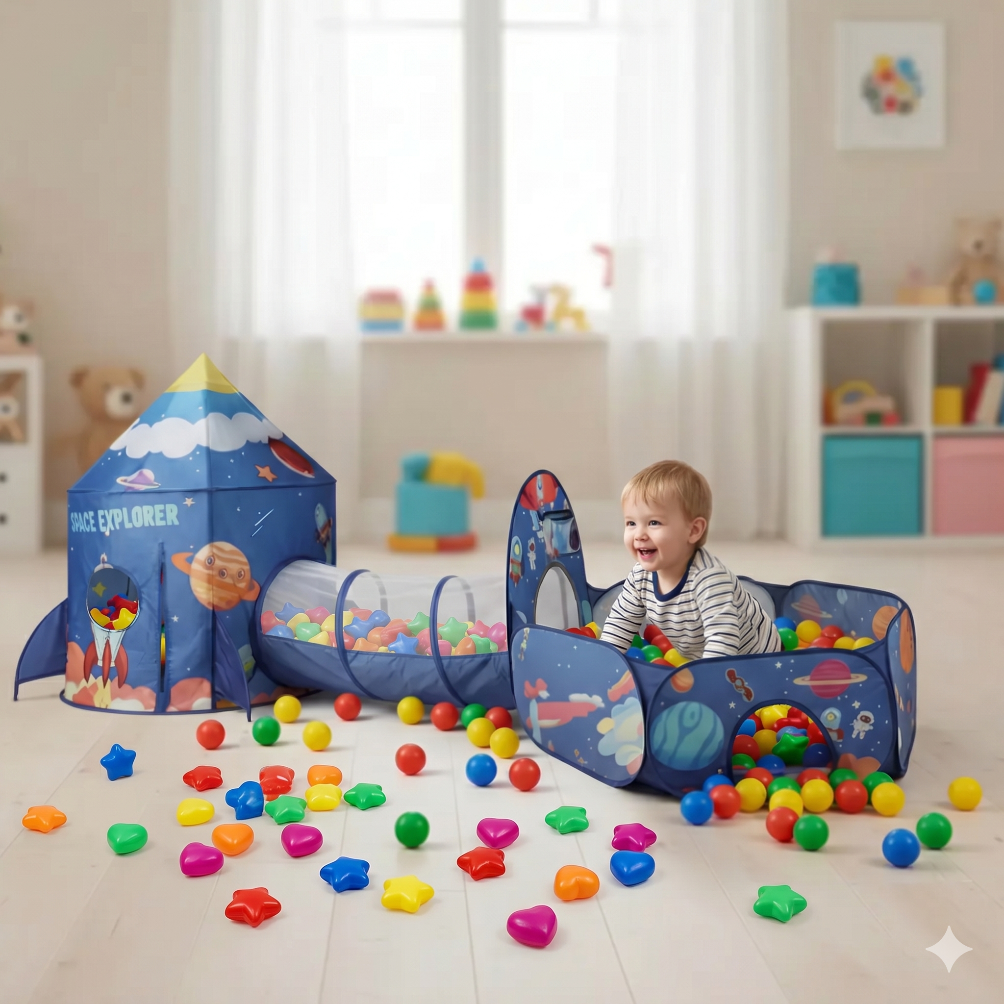 🚀🎪 Carpa Cohete 3 En 1 Infantil Rosada, Azul y Azul Espacial + 100 Pelotas 🎈✨ - Image 9