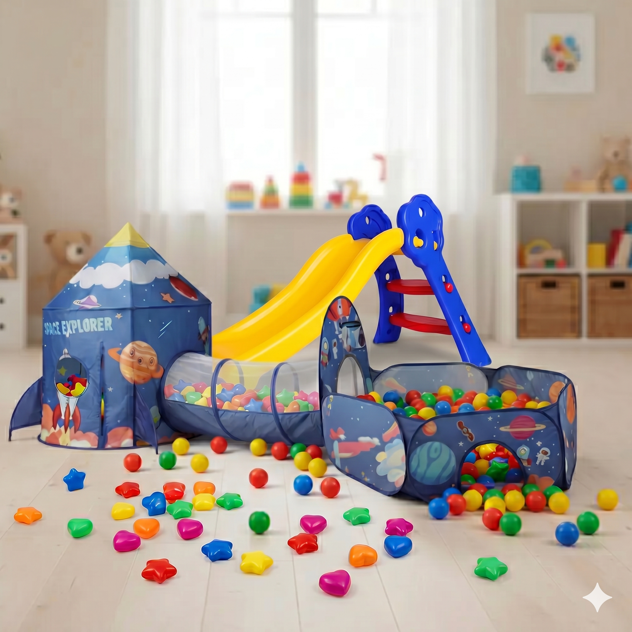 🚀🛝🎪 Carpa Cohete 3 En 1 Infantil Rosada, Azul y Azul Espacial + Rodadero + 100 Pelotas 🎈✨ - Image 4