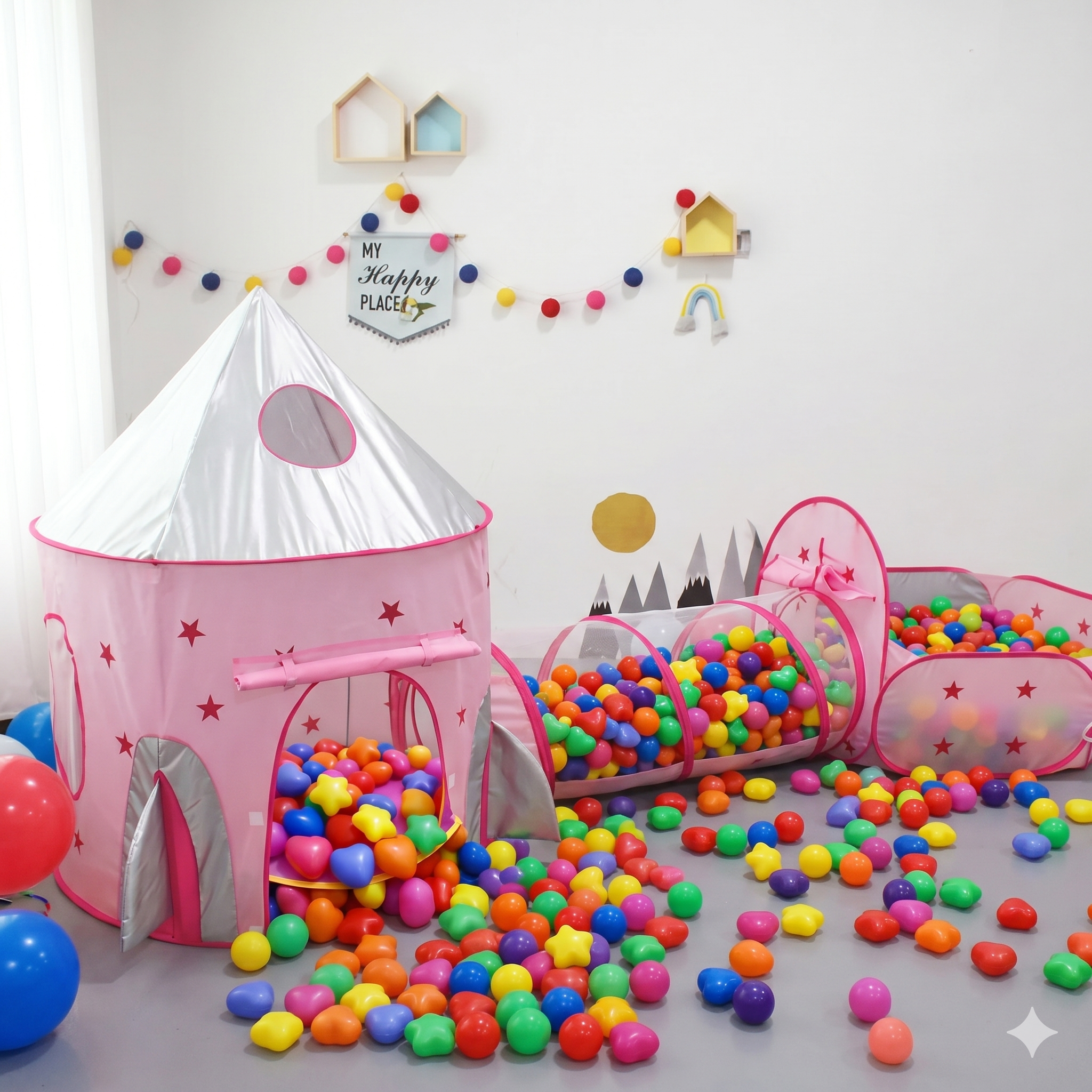 🚀🎪 Carpa Cohete 3 En 1 Infantil Rosada, Azul y Azul Espacial + 50 Pelotas 🎈✨ - Image 6
