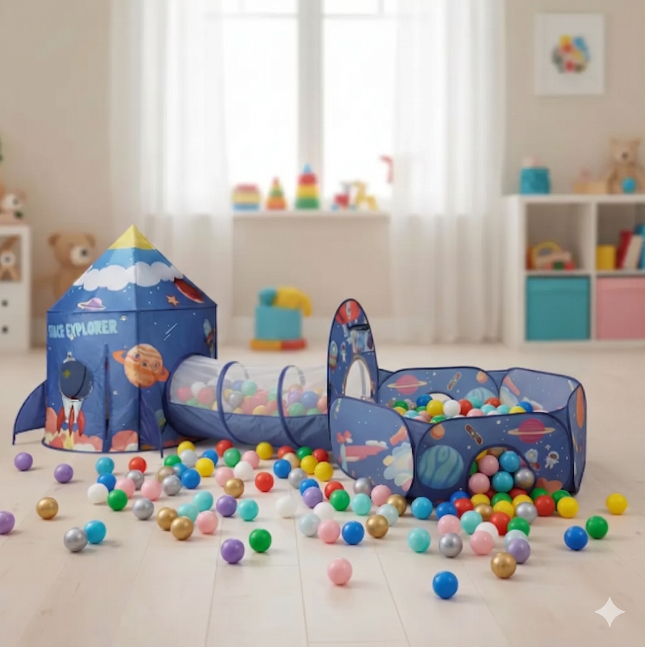 🚀🎪 Carpa Cohete 3 En 1 Infantil Rosada, Azul y Azul Espacial + 50 Pelotas 🎈✨ - Image 7