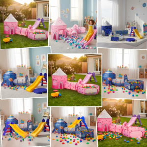 🚀🛝🎪 Carpa Cohete 3 En 1 Infantil Rosada, Azul y Azul Espacial + Rodadero + 100 Pelotas 🎈✨