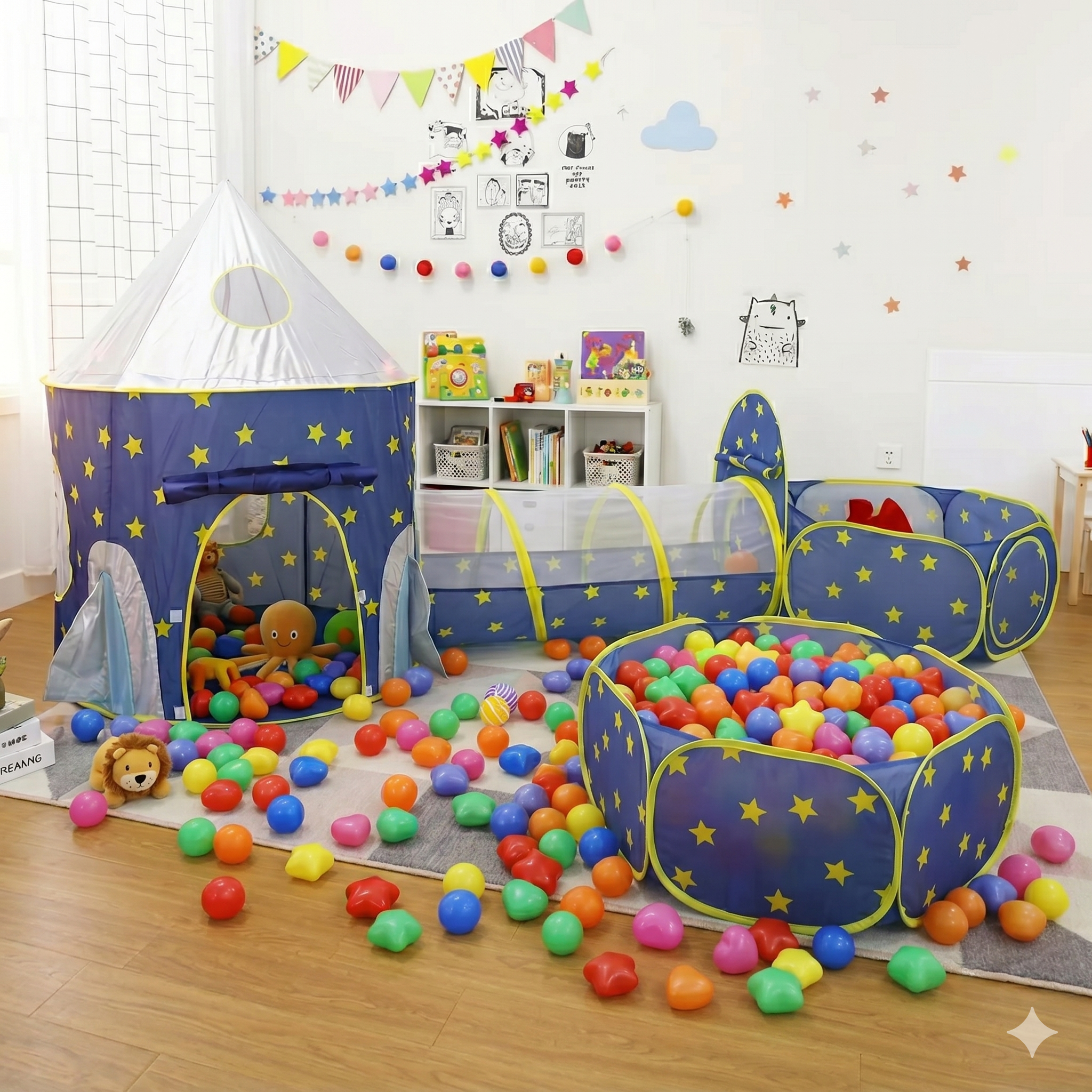 🚀🎪 Carpa Cohete 3 En 1 Infantil Rosada, Azul y Azul Espacial + 50 Pelotas 🎈✨ - Image 8