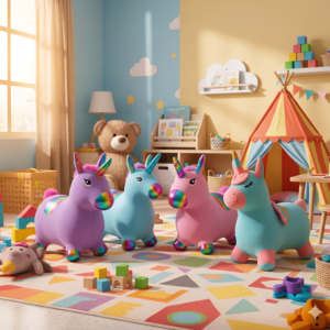 🦄✨ Unicornio Saltarín Inflable con Pijama, Sonido y Luz – ¡Diversión Interactiva! 👶🎉