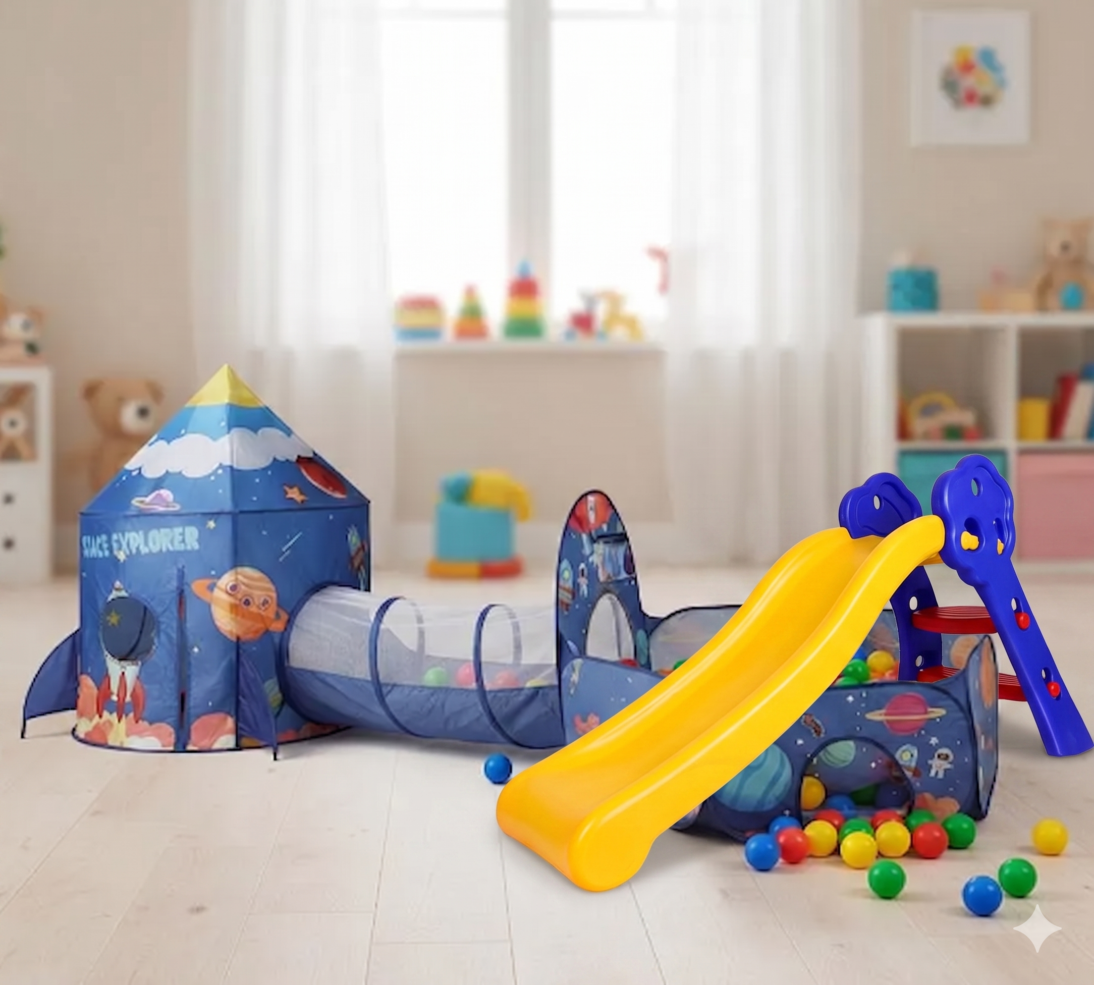 🚀🛝🎪 Carpa Cohete 3 En 1 Infantil Rosada, Azul y Azul Espacial + Rodadero + 100 Pelotas 🎈✨ - Image 6