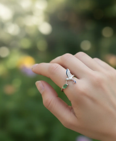 💍✨ Anillo Colibrí de Esperanza Cajuluxe Plata 925 Con Esmeralda ✨💚 - Image 9