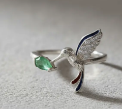 💍✨ Anillo Colibrí de Esperanza Cajuluxe Plata 925 Con Esmeralda ✨💚
