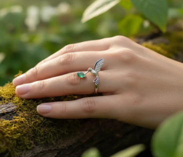 💍✨ Anillo Colibrí de Esperanza Cajuluxe Plata 925 Con Esmeralda ✨💚 - Image 3