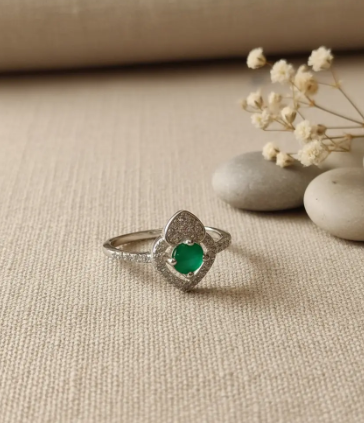 💍💚 Anillo Doble Corazón Cajuluxe Prisma Verde Plata 925 Con Esmeralda ✨