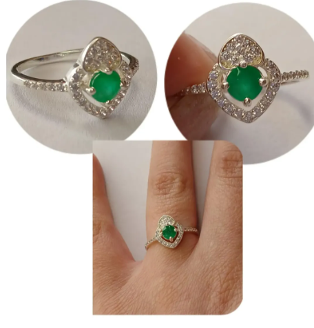 💍💚 Anillo Doble Corazón Cajuluxe Prisma Verde Plata 925 Con Esmeralda ✨ - Image 6