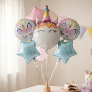 🦄🎈 Set Globos Metalizados Unicornio X5 Piezas Para Fiestas Y Cumpleaños ✨🌈