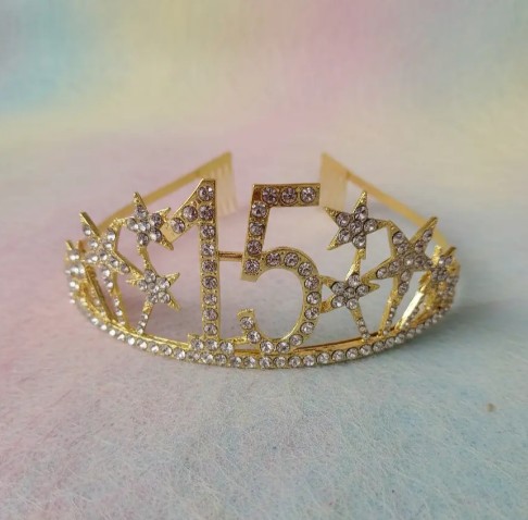 👑✨ Tiara Diadema Metálica Para Celebración De 15 Años Dorado💖🎉 - Image 2