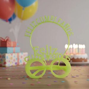 👑🕶️ Gafas y Corona Feliz Cumpleaños En Neón Verde🎉✨