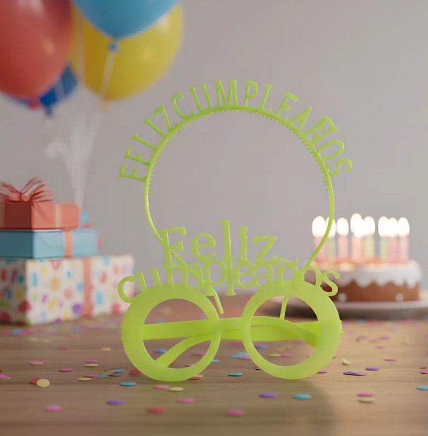 👑🕶️ Gafas y Corona Feliz Cumpleaños En Neón Verde🎉✨