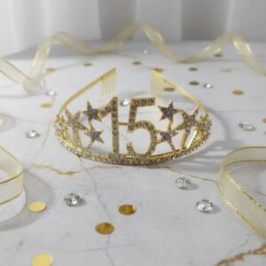👑✨ Tiara Diadema Metálica Para Celebración De 15 Años Dorado💖🎉