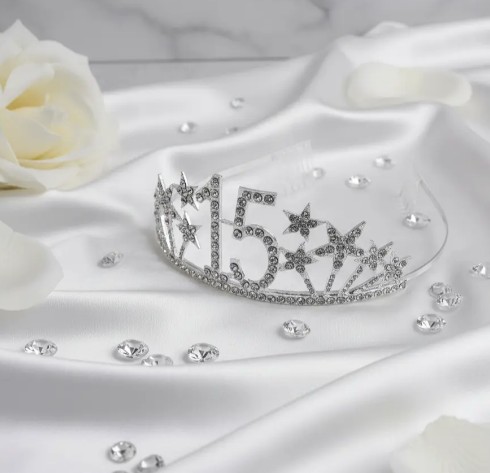 👑✨ Tiara Diadema Metálica Para Celebración De 15 Años Plateado💖🎉 - Image 7