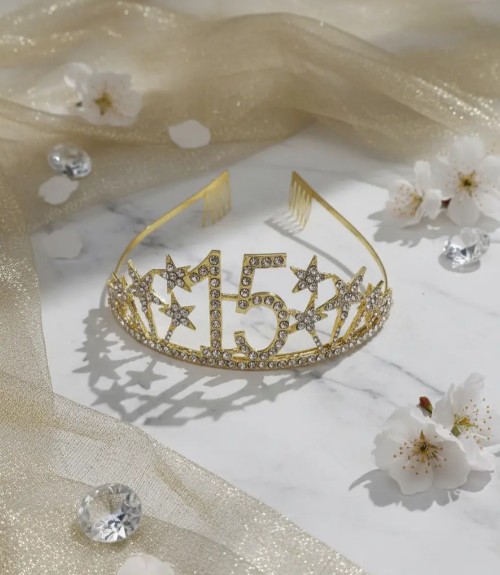 👑✨ Tiara Diadema Metálica Para Celebración De 15 Años Dorado💖🎉 - Image 5